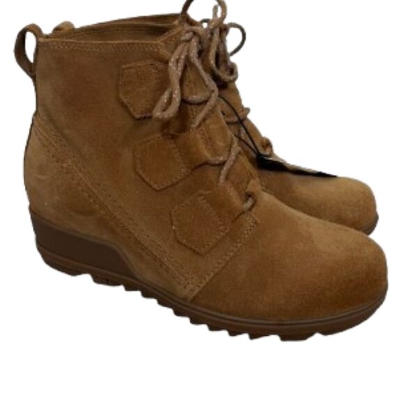 Sorel NEW Women's Evie Lace Up Wedge Waterproof Suede Boot 7.5 Camel - Picture 4 of 10